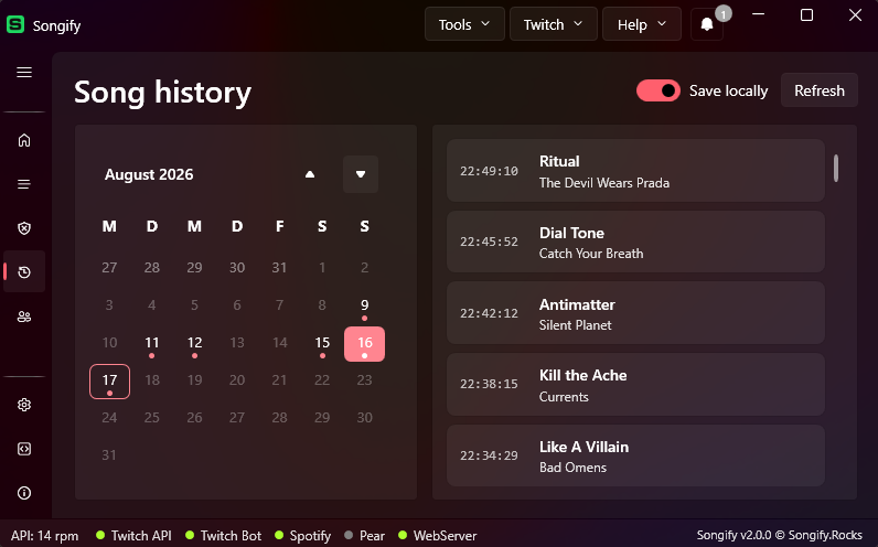 Song history by day