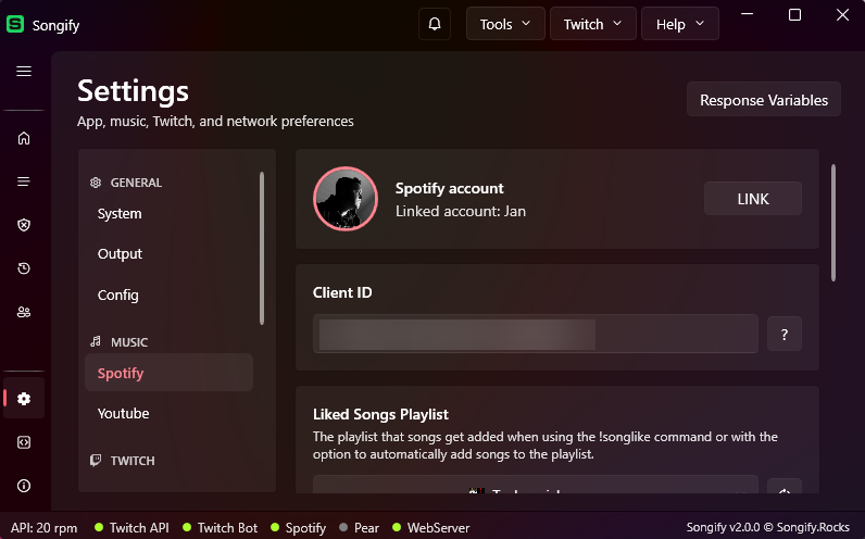 Songify settings